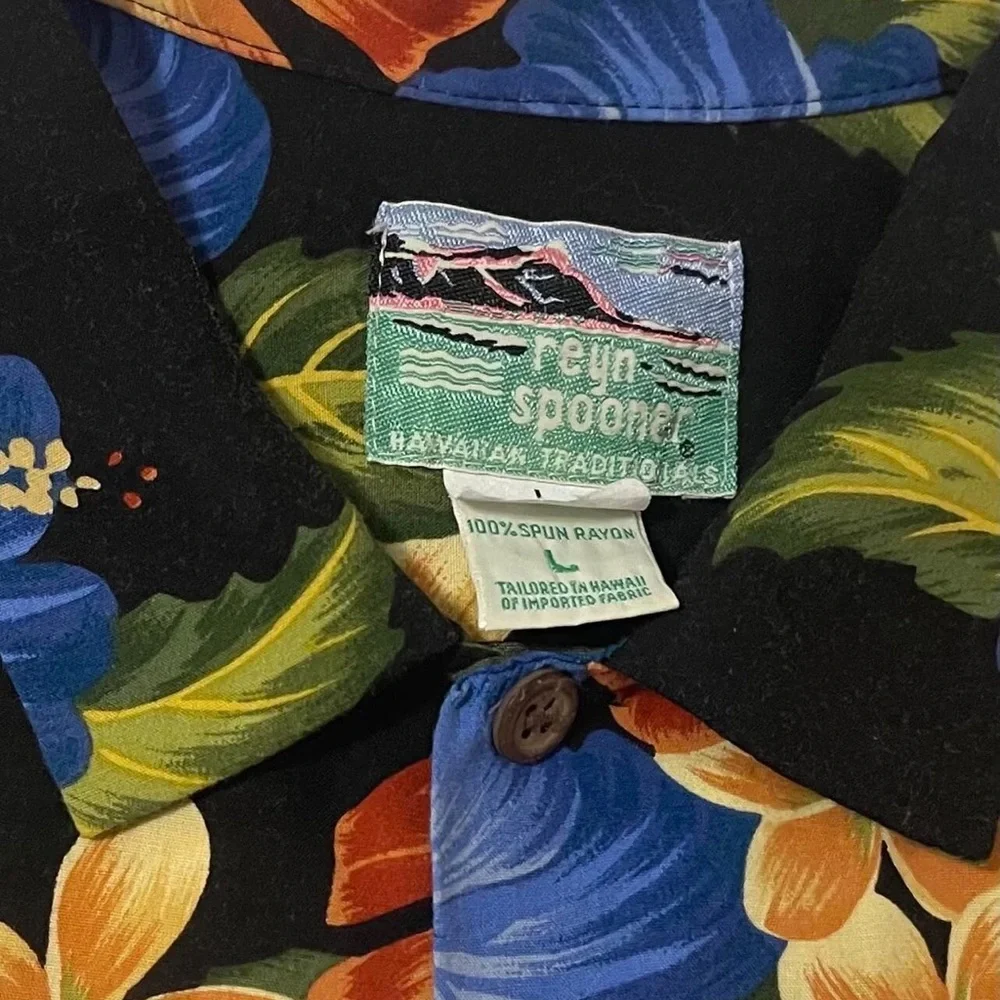 reyn spooner Kids Black Hawaiian Shirt with Blue, Yellow & Orange Floral Print